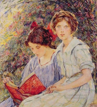  leyendo Pintura - Dos niñas leyendo dama Robert Reid